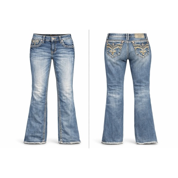 Rock Revival Jeans Kelly Boot 27 Thick Stitch Whiskering Embroidered Pockets - Picture 2 of 10